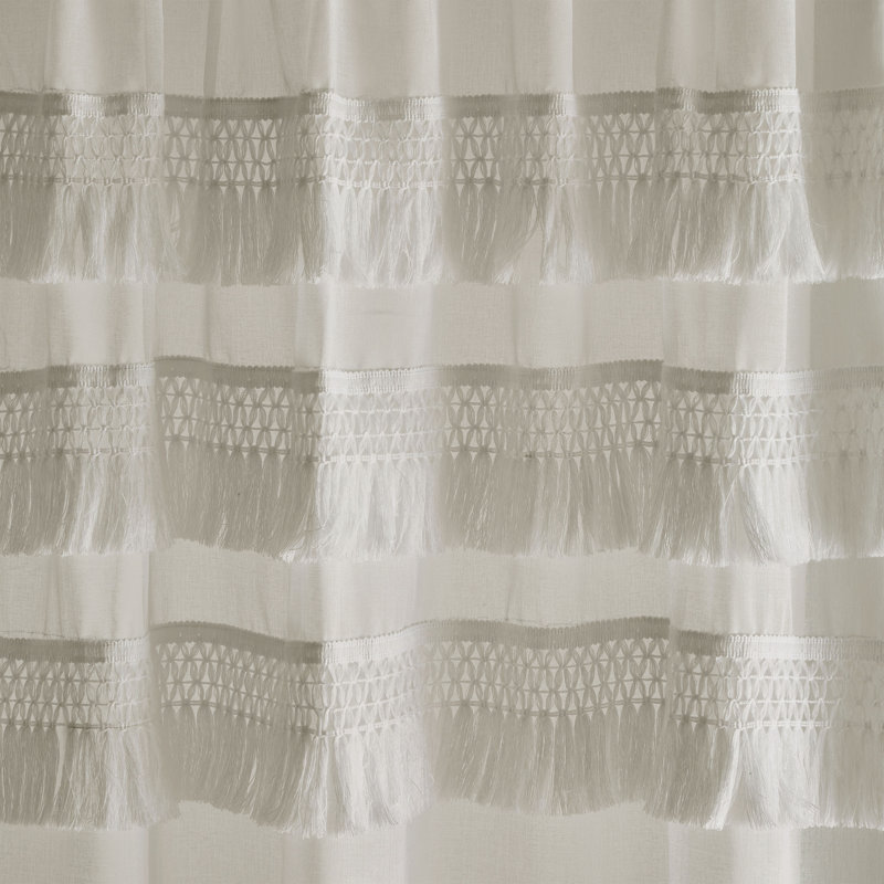 Izmir Tassel Voile Slot Top Panel Curtain, 140 W x 183 D cm, Stone Grey