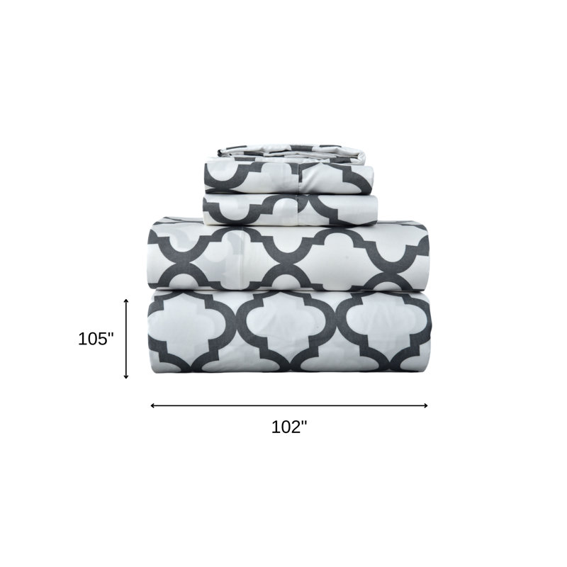 Ensemble de draps en microfibre quadrilobe blanc et gris anthracite quatre pièces