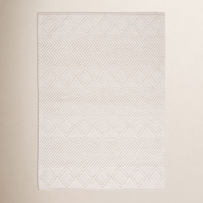 Tarres Cream Hand-Woven Geometric Wool Rug