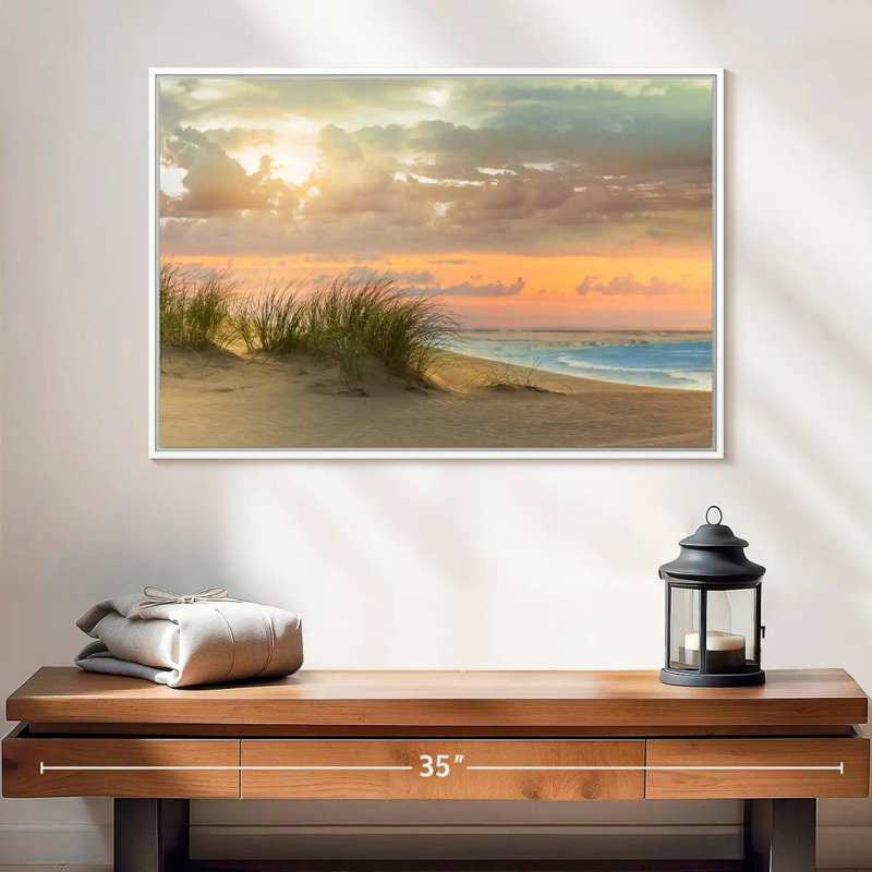 Herbe de mer et crépuscule, Cadre flottant blanc, 25 po x 17 po