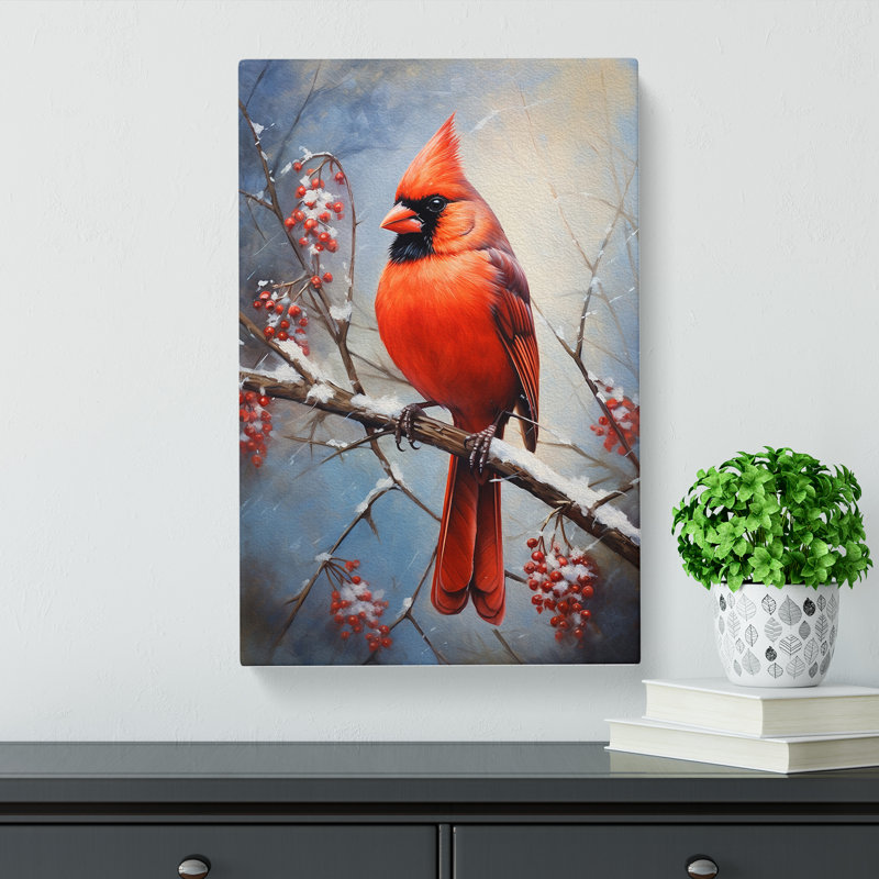 Cardinal Bird Modern - Art Prints - Wrapped Canvas, 50cm H x 35cm W x 3cm D