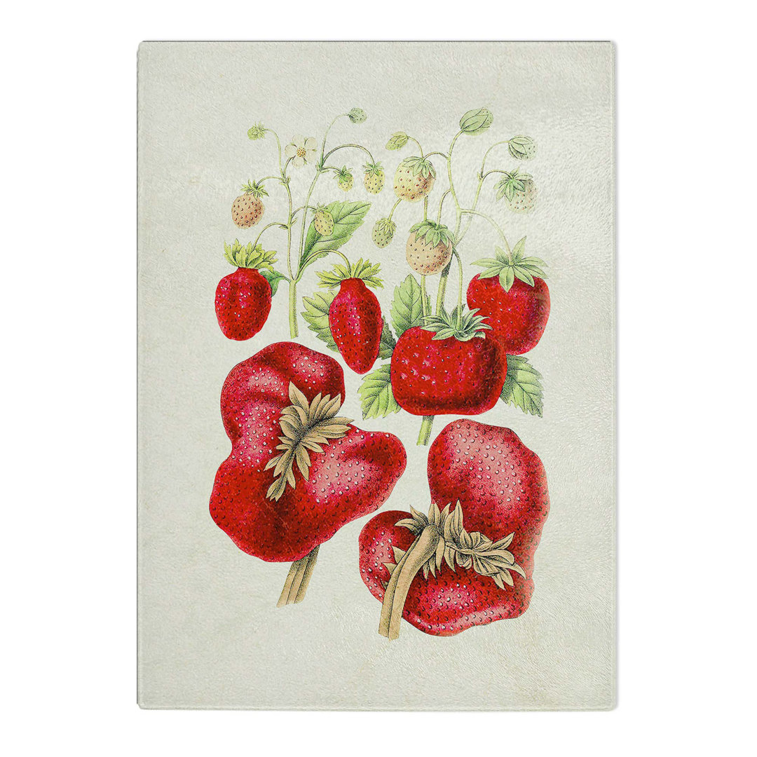 Tempered Glass Illustration of Strawberry Plants Chopping Board