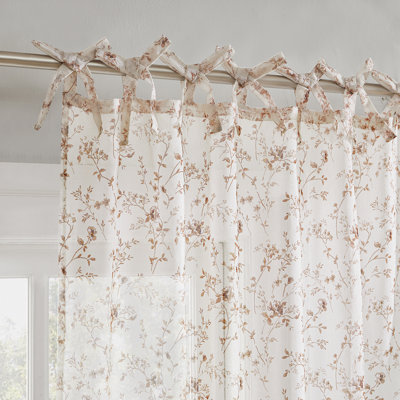 Lioren Tonal Floral Sheer Pre-Tied Bow Tab Top Sheer Tab Top Curtain Panel