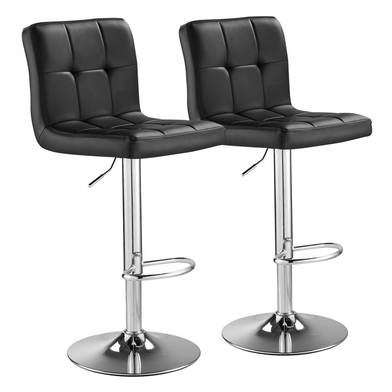 Swivel Adjustable Bar Stools, Thickened Seat Cushion Bar Stool with Backrest, Counter Height PU Leather Bar Chairs for Kitchen Island, Dining Room, Black(Set of 2)