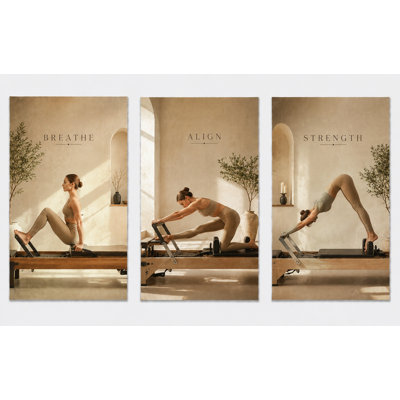 Très grand ensemble de 3 impressions sur toile de remise en forme Pilates Reformer