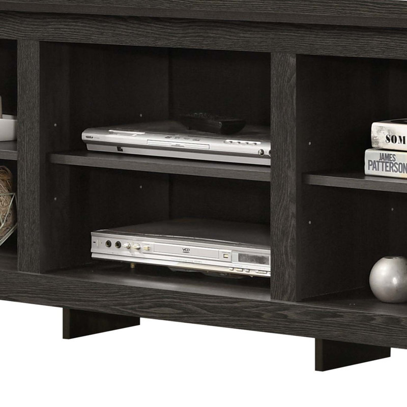 Meuble télé Benito l 70 po avec tablettes ouvertes et gestion des câbles, Gris foncé