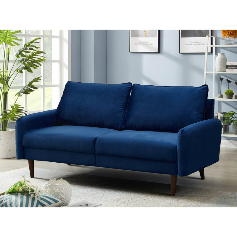Gelsomino 70.5" Velvet Round Arm Sofa, Space Blue Velvet