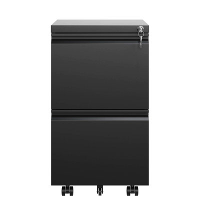 2 Drawer Metal Mobile File Cabinet With Lock And Removable Bar - Holds Legal/Letter/A4 Papers, Fully Assembled Black Rolling Drawers Docs, Office Accessory