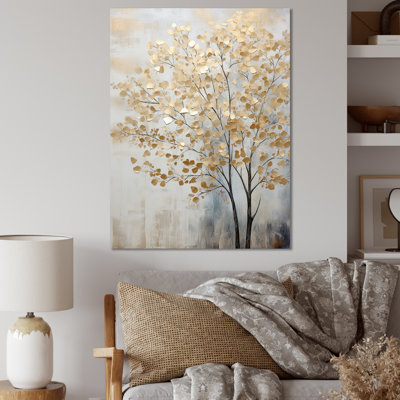 Minimalism Gold And Blue Trees Scene - Trees Wall Art