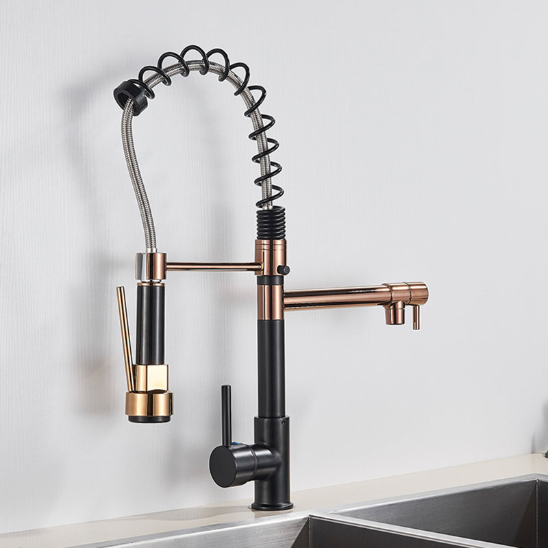 Senlesen Pull Out Kitchen Faucet, Black/Rose Gold
