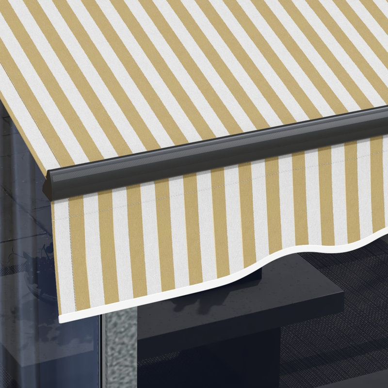 Outsunny Polyester Cover Retractable Patio Awning, Beige/White, Striped, 156" W x 59" D