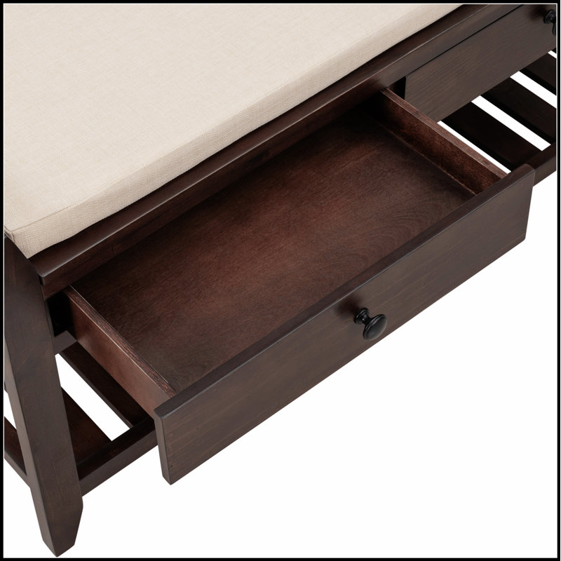 Banc de rangement pour hall d'entrée avec siège rembourré - 2 tiroirs et range-chaussures, bois de pin massif, pieds fuselés