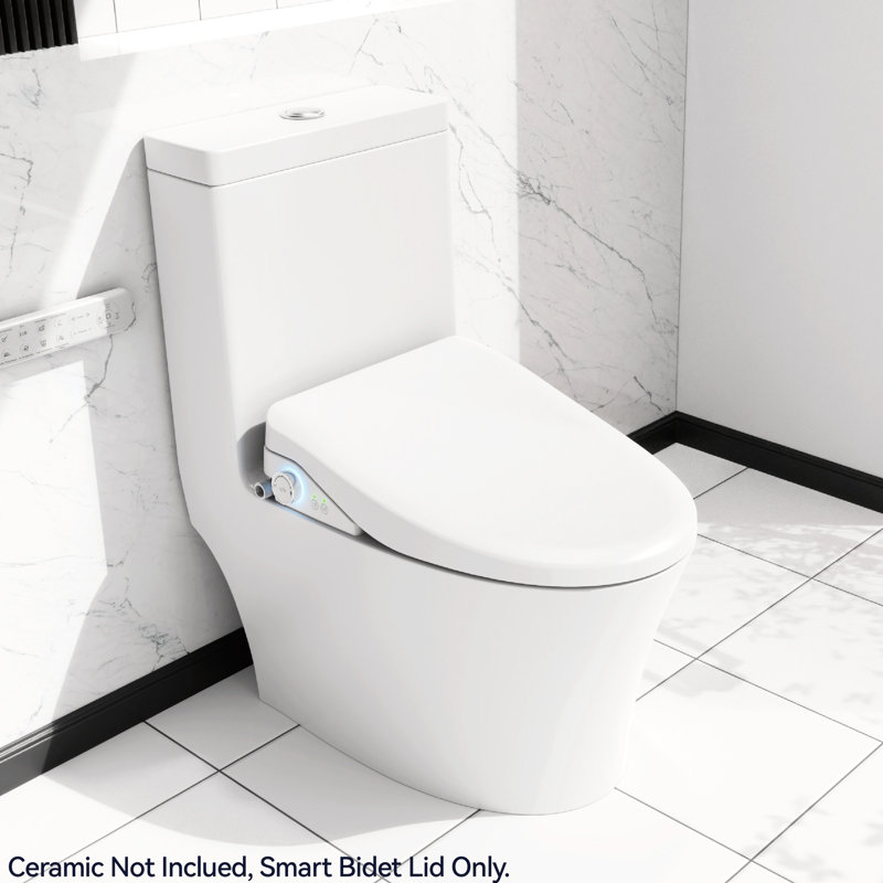 Smart Bidet Toilet Seat With Side Knob Utility - Heated, Automatic Nozzle Wash, Adjustable Water Parameters, Quiet Soft Close, Auto Lid, Hygiene Oriented Assurance Control Sanitizing, Water, Silent