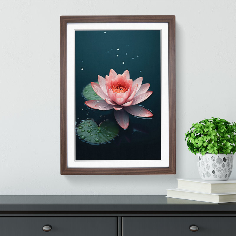 Water Lily Minimalism - Framed Print, 46cm H x 34cm W x 2cm D, Walnut 