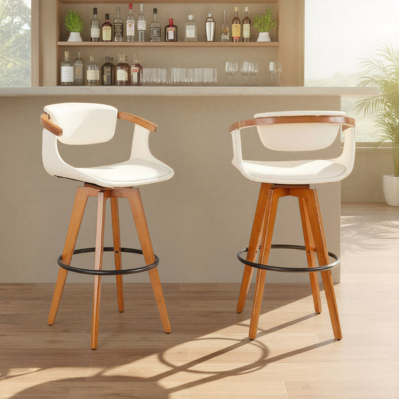 Tabouret de bar rembourré à hauteur fixe Dirksen, Crème, crème, Tabouret de bar (siège d'une hauteur de 29 po)
