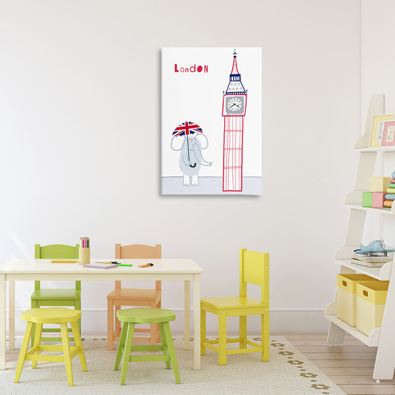 Éléphant et toile Big Ben London, design par Carla Daly, H 30 po x l 20 po