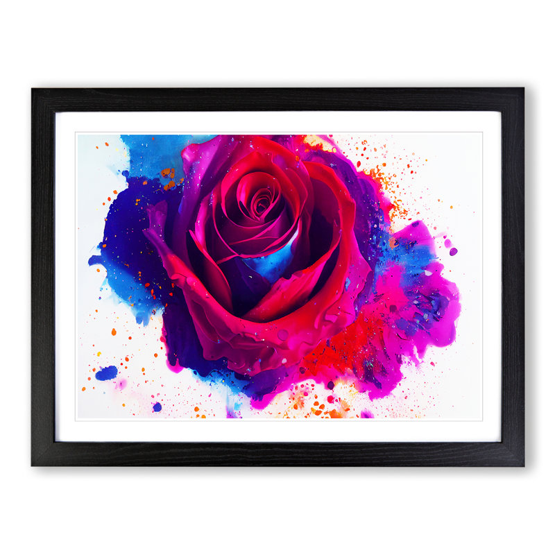 Rose Flower Splash Vol.1 Abstract - Single Picture Frame Print, 46cm H x 64cm W x 2cm D, Black Framed