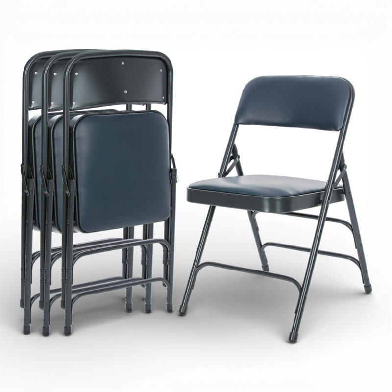 Bernadine Vinyl Triple Brace Folding Chair, Blue