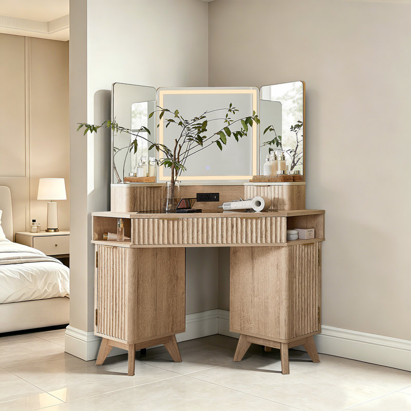 Meuble-lavabo de coin cannelé l 47,3 po, Natural Oak