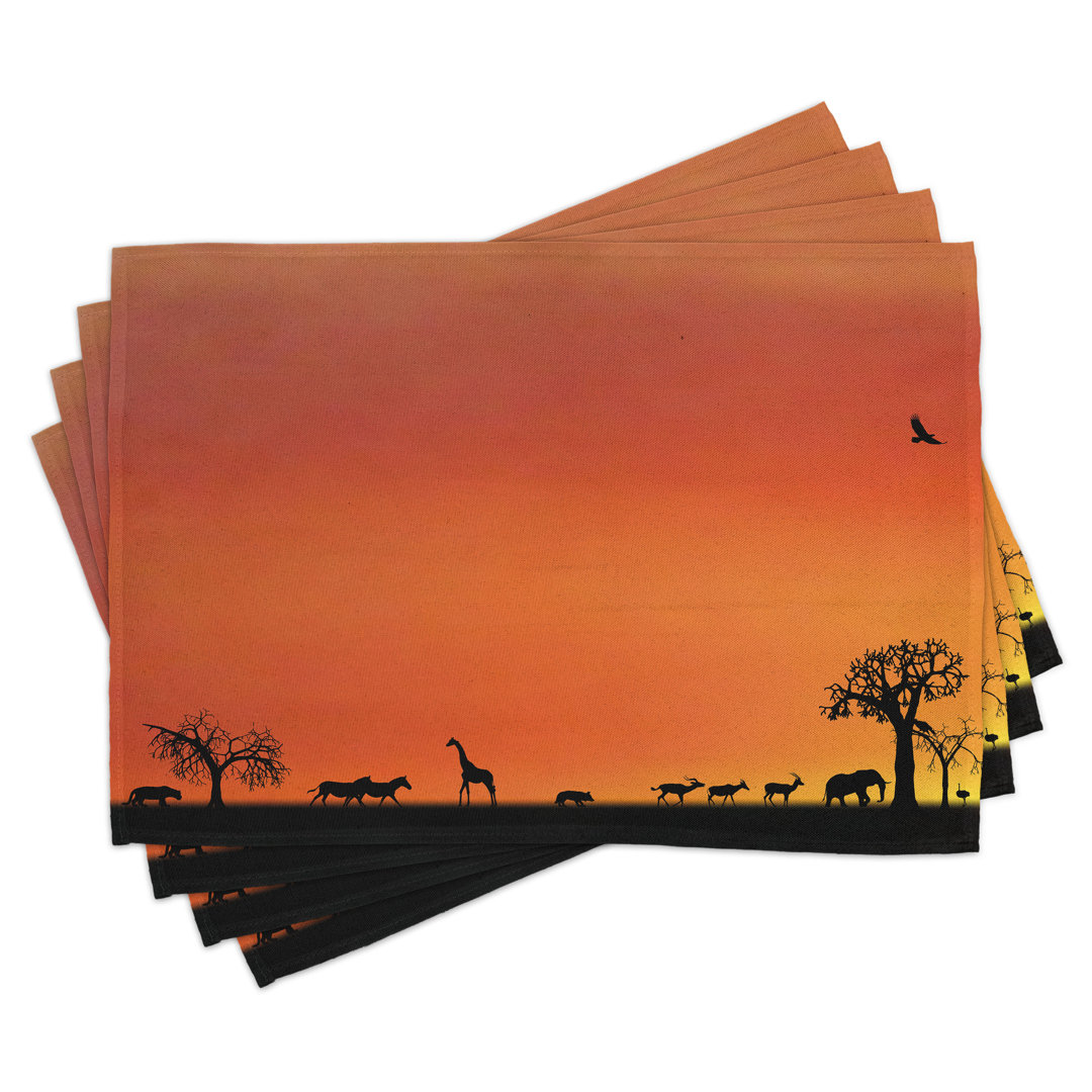 Platzdeckchen 4er Set, Savannah Sunset mit Möwe, Burnt Orange und Schwarz