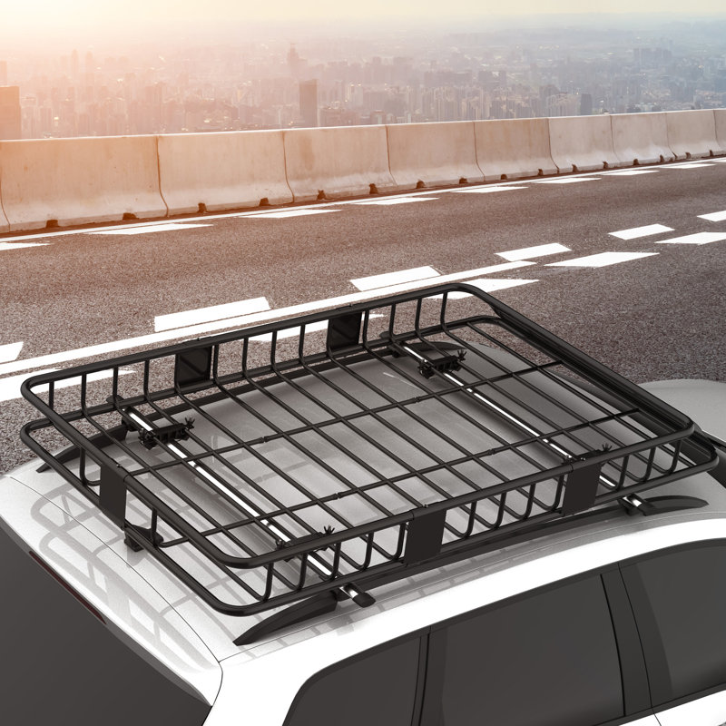 Panier de toit en acier pour voiture, 162 x 99 x 16 cm, réglable, compatible avec voitures, VUS, fourgonnettes et véhicules récréatifs, capacité de 100 kg, noir