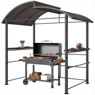Pavillon de jardin 8 pi x 5 pi pour l'extérieur en acier gris foncé et aluminium, avec tablettes au fini gris froid