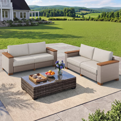 Leiny 63" Wide Outdoor Patio Sofa Set with Cushions