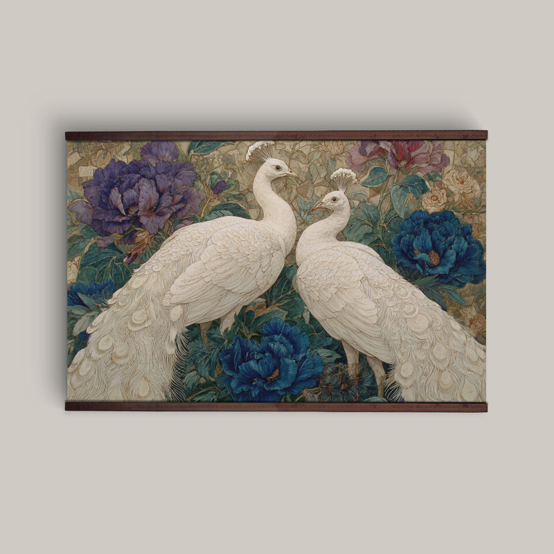 Tapisserie florale blanche sur fond botanique, H 40 po x l 60 po