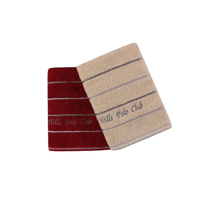 Ensemble de 2 essuie-mains 100% coton 2 pièces, Rouge bordeaux / crème