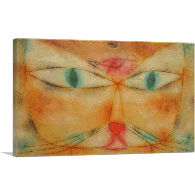 «Cat and Bird 1928» par Paul Klee - reproduction d'art sur toile tendue, H 18 po x l 26 po x P 0,75 po