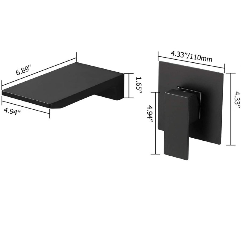 Waterfall Wall Mounted Bathroom Faucet, Matte Black