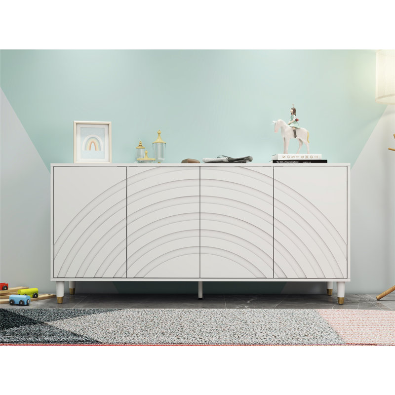 Armoire latérale 4 portes de style crème