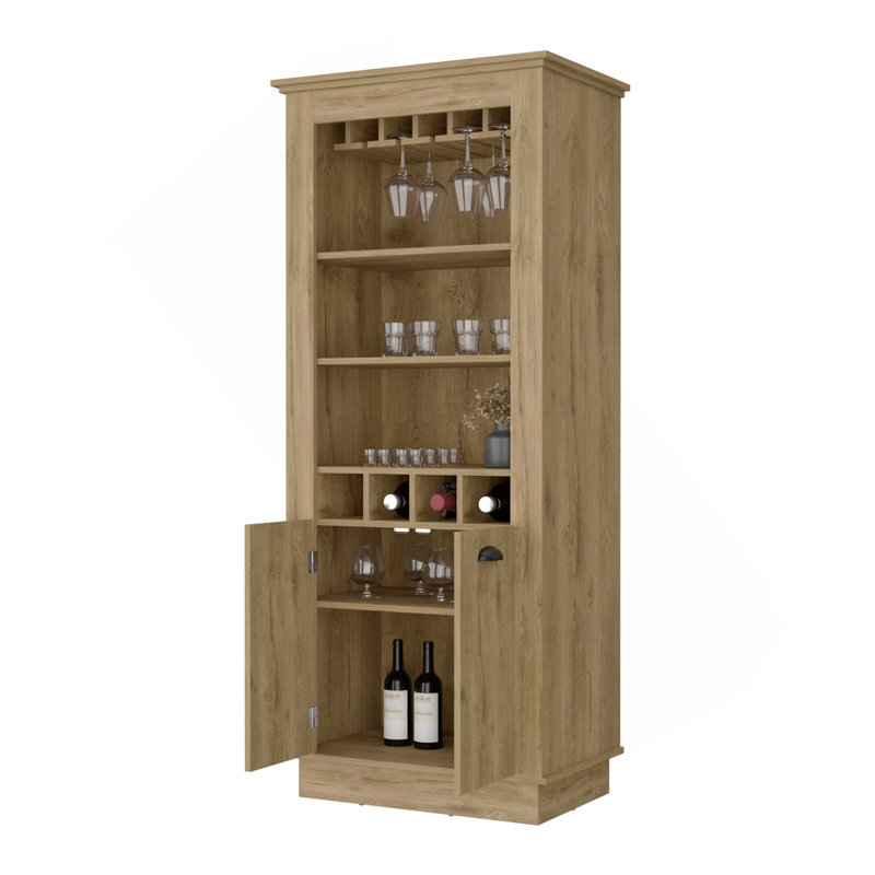 Macadamia 4-Built In Wine Rack Bar Cabinet, Brown