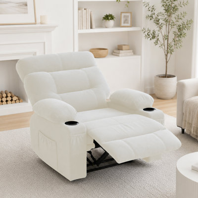 Fauteuil inclinable manuel en tissu de lin de 33,5 po de largeur avec porte-gobelet intégré Romony