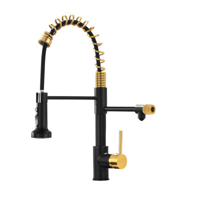Black And Gold Kitchen Drinking Water Faucet - Purifier With Pull Down Filter Easy To Install Yourself Modern Tap In Color Elegant Appearance
