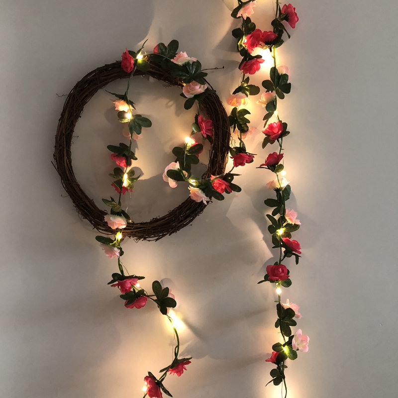 Guirlande de roses en rotin rose, Watermelon Red