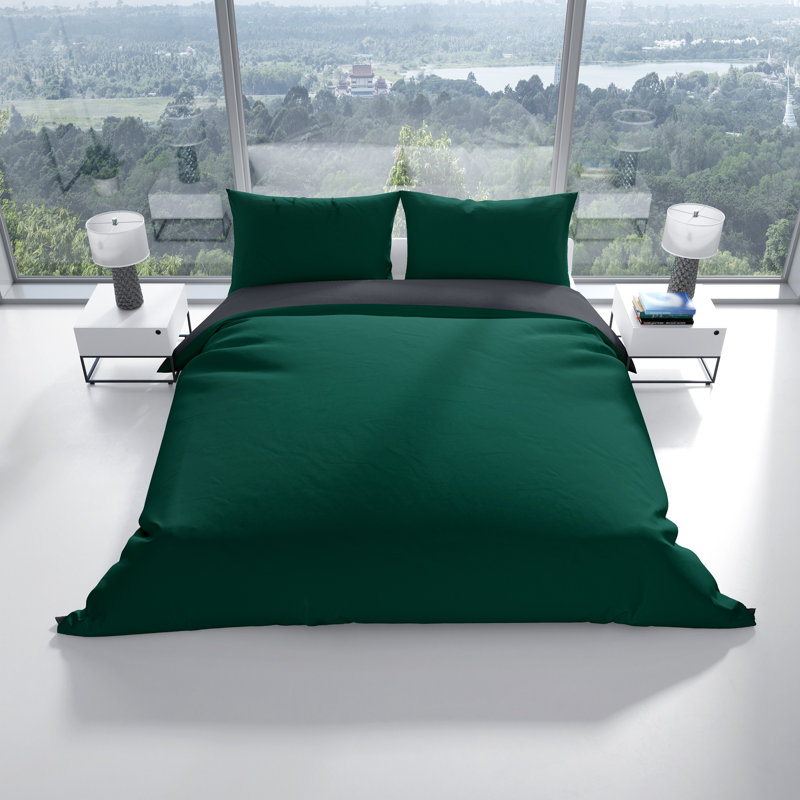 Reana Bedding, 200 x 220 cm - 2 Pillowcase (80 x 80 cm), Dark Green