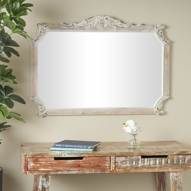 Miroir mural en bois à volutes avec coins courbés