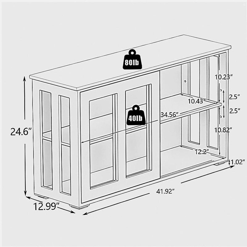 Kitchen Storage Stand Cupboard With Glass Door-Black, Black