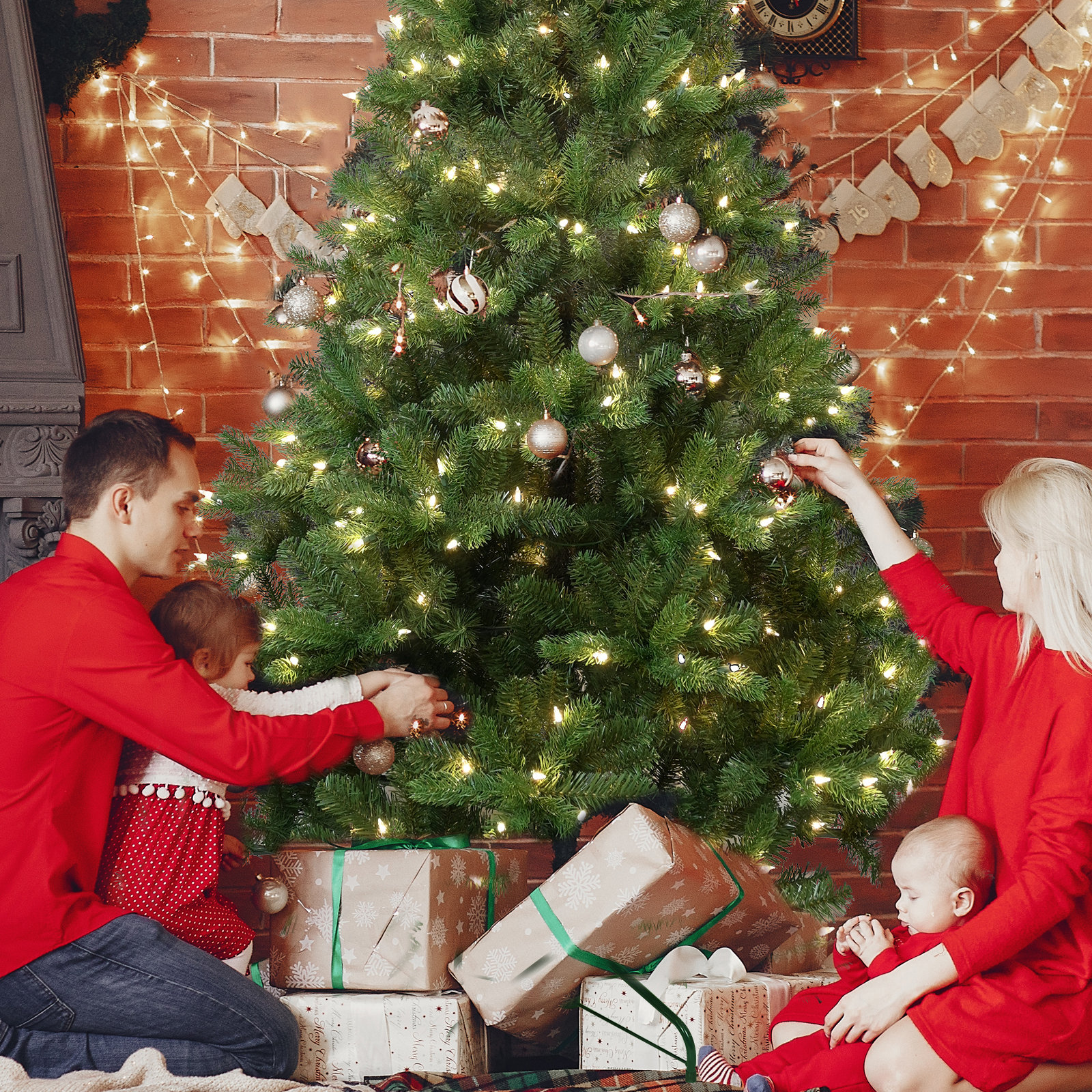 White 9' Pre-Lit Spruce Christmas Tree, 7.5ft H