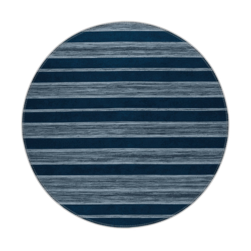 HorizontalStripes Blue Indoor and Outdoor Area Rug, Round 5'