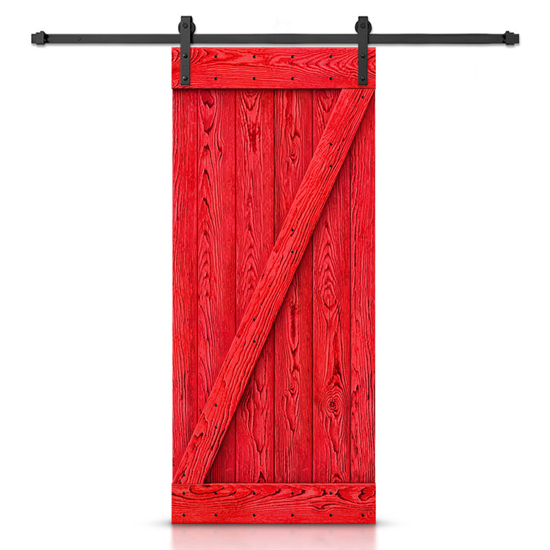 Porte de grange lambrissée peinte en bois et métal avec trousse de quincaillerie d'installation, 30 po x 84 po, Blanc