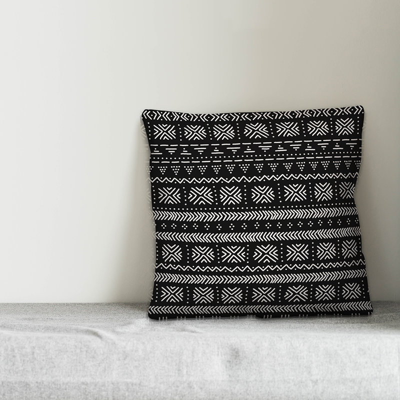 Throw Pillow, 18" x 18", Black/White Geometric 3