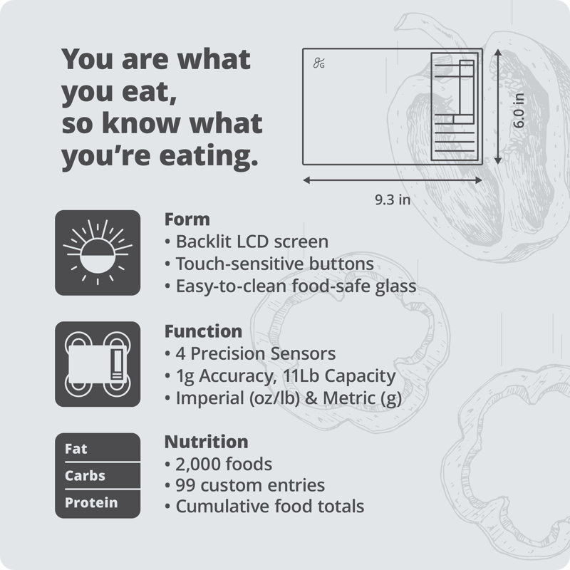 Pèse-personne avec calcul de calories et suivi des aliments de plus grande taille, base de données des aliments 2000 intégrée avec guide de code, capacité de 11 lb, argent