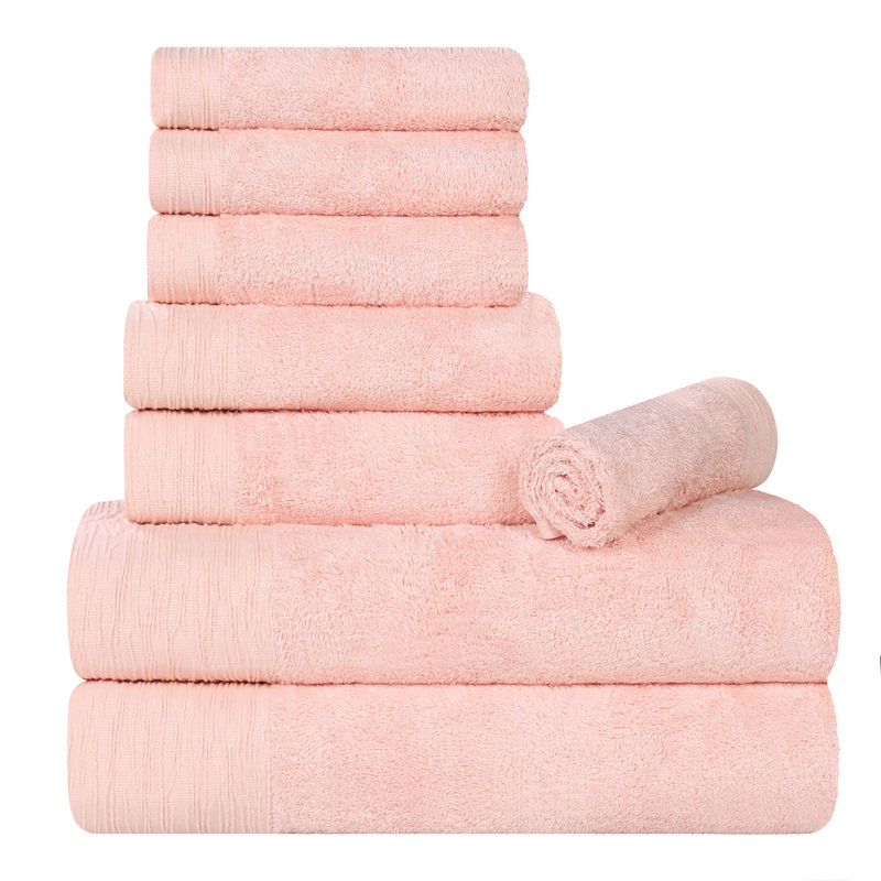 Rayon From Bamboo Cotton Blend Eco-Friendly Hypoallergenic Soft Solid Towel Set, Pink, 8 Piece Towel Set