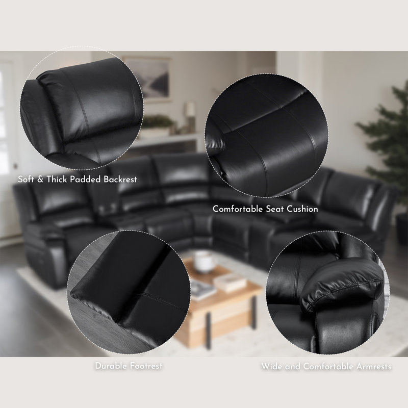 109" Wide Reversible Reclining Corner Sectional, Black Faux Leather