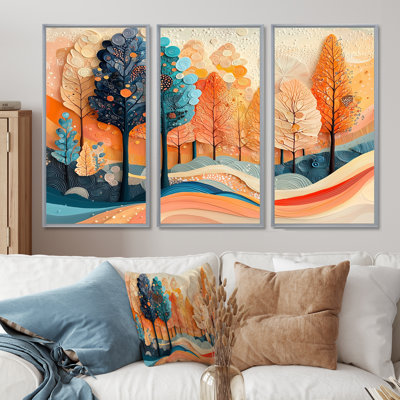 «4 Seasons Forest Trees Dream Fragments I», art mural sur toile, 3 panneaux