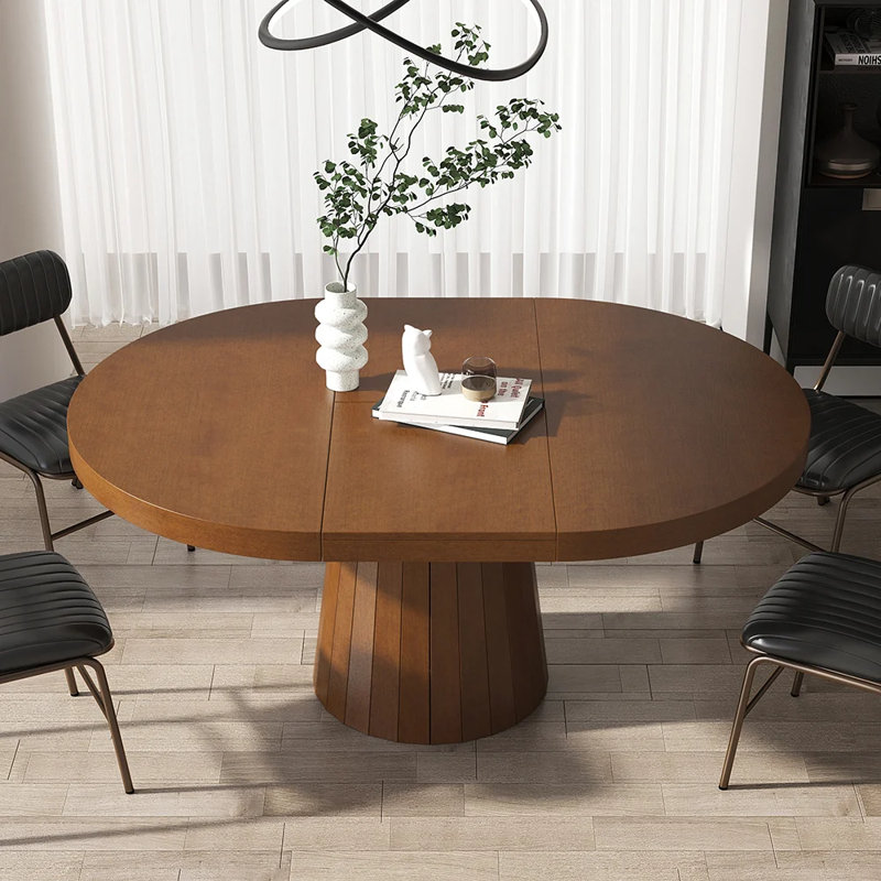Tailings Oval 39"-55" Round Pedestal Dining Table Wood Extendable Dining Room Table for 4 to 6 Japandi Oval Kitchen Table