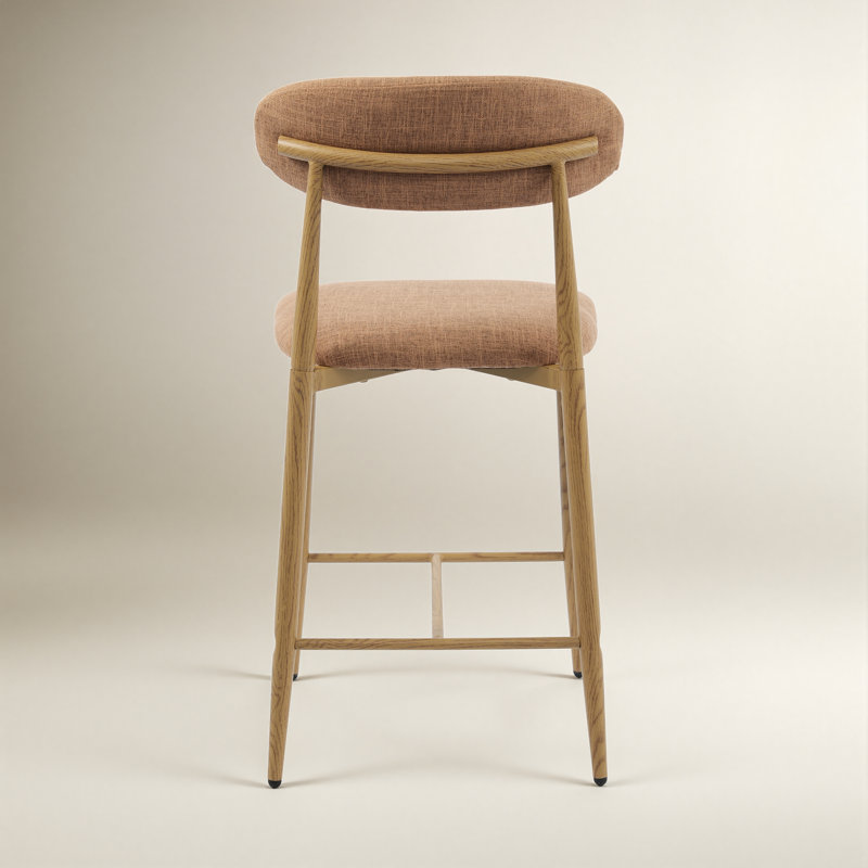 Tabouret de bar rembourré, hauteur du comptoir, avec structure en métal imitation bois et repose-pieds (lot de 1), Brun