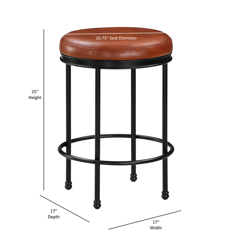 Tabouret de comptoir confortable en similicuir - structure en métal thermolaqué noir, tablier roulé, pieds arrondis, base sans dossier entièrement assemblée, rembourrage, aucun assemblage requis